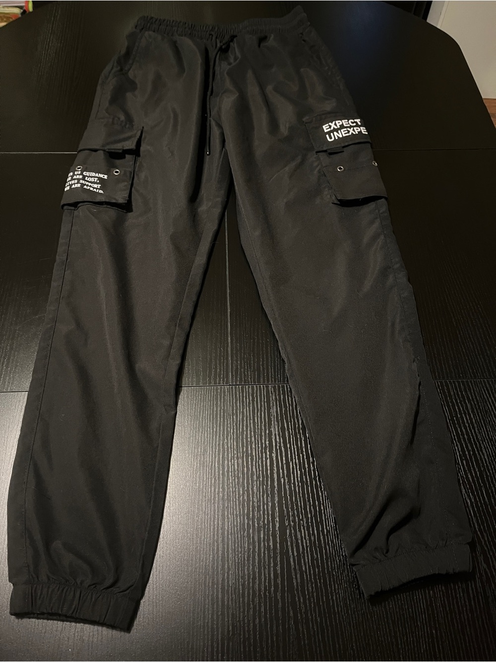 SHEIN Black Cargo Jogger Pants with White Drawstring